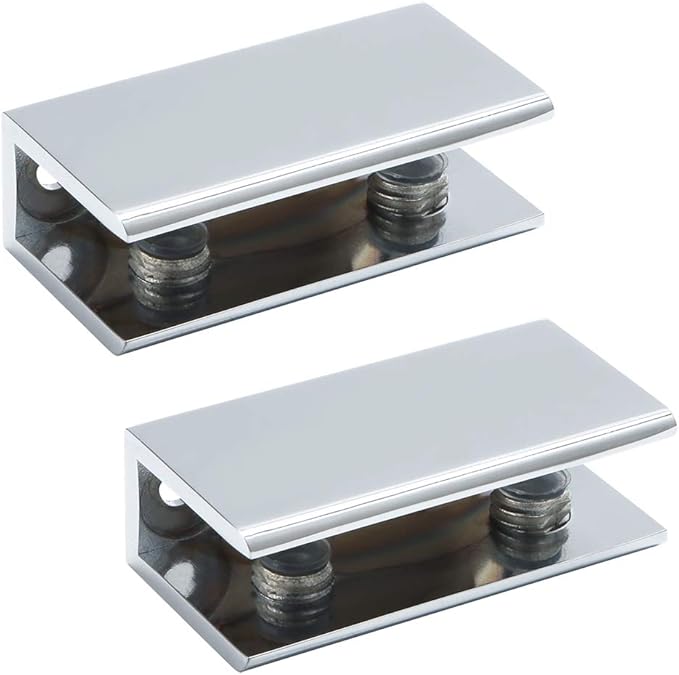 Alise Glass Shelf Bracket Adjustable Shower Brackets,Heavy Duty Rectangle Clamp Holder for 10-12mm Glass Shelves,Wall Mount Clamps Clip Support Hardware Replacement Parts,Polished Chrome 2 Pcs