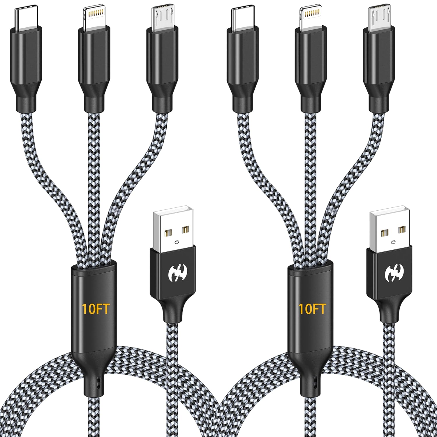 3in1-2Pack-6ft usb c charging cable-Light-Micro-iPhone-Android-Braided