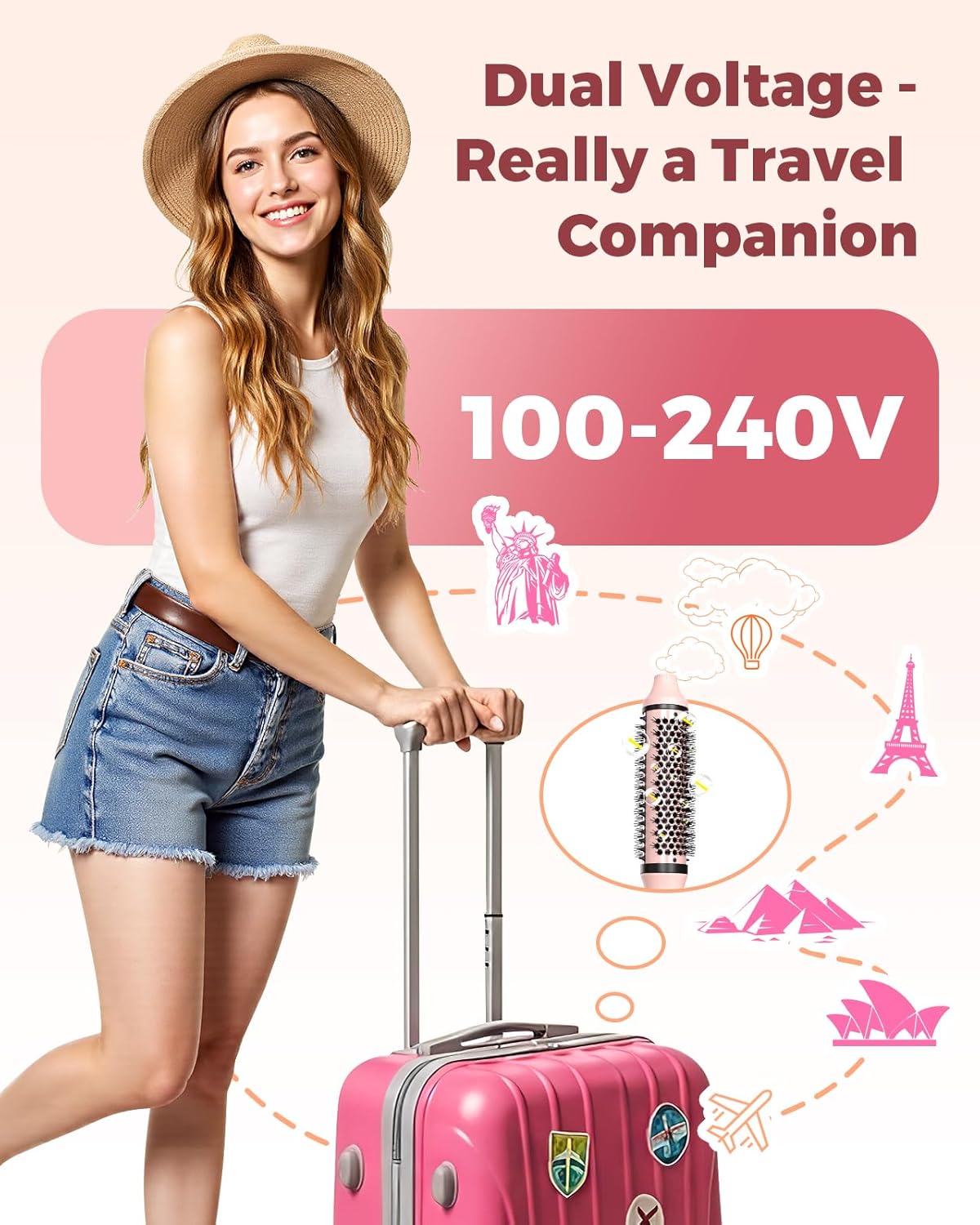 Bopcal Dual Voltage Thermal Brush, 1.5" Heated Round Brush for Smooth Blowout Look, Hot Brush for Volume, Soft Curls &amp; Polished Ends, Negative Ions, 6 Heat Settings, Auto Shut-Off