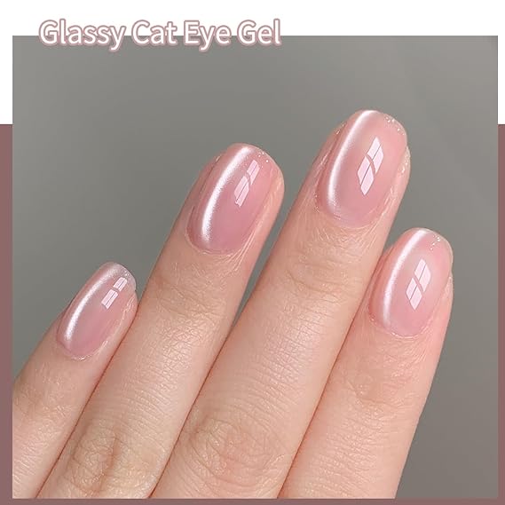 BEAUTPAL Glassy Cat Eye Gel Nail Polish,15ML Glitter Holographic UV LED Nail Polish Gel Salon Manicure Nail Art DIY at Home with Magnetic Wand Color 005 Gentle Pink