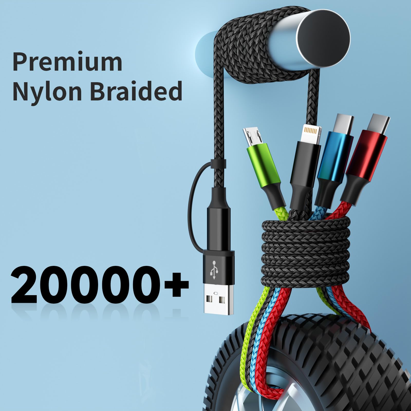 3 in 1 Multi Charging Cable 6ft, 2 Pack Nylon Braided Charger Cord with Lightning, USB C and Micro USB Connectors, Universal Phone Charging Cable for iPhone and Android Devices