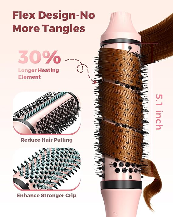 Bopcal Dual Voltage Thermal Brush, 1.5" Heated Round Brush for Smooth Blowout Look, Hot Brush for Volume, Soft Curls &amp; Polished Ends, Negative Ions, 6 Heat Settings, Auto Shut-Off