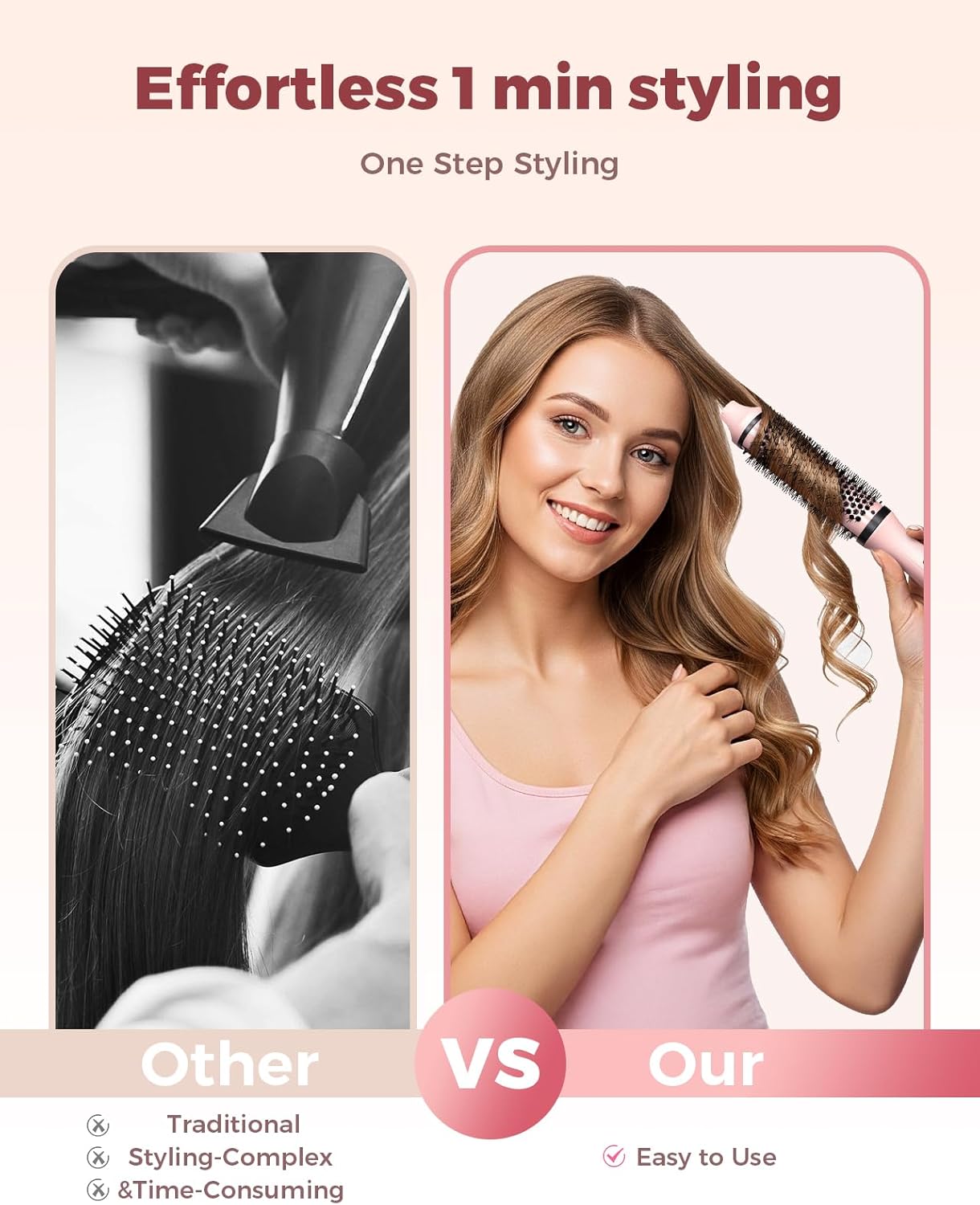 Bopcal Dual Voltage Thermal Brush, 1.5" Heated Round Brush for Smooth Blowout Look, Hot Brush for Volume, Soft Curls &amp; Polished Ends, Negative Ions, 6 Heat Settings, Auto Shut-Off