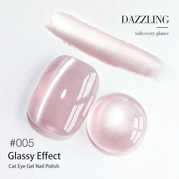 BEAUTPAL Glassy Cat Eye Gel Nail Polish,15ML Glitter Holographic UV LED Nail Polish Gel Salon Manicure Nail Art DIY at Home with Magnetic Wand Color 005 Gentle Pink