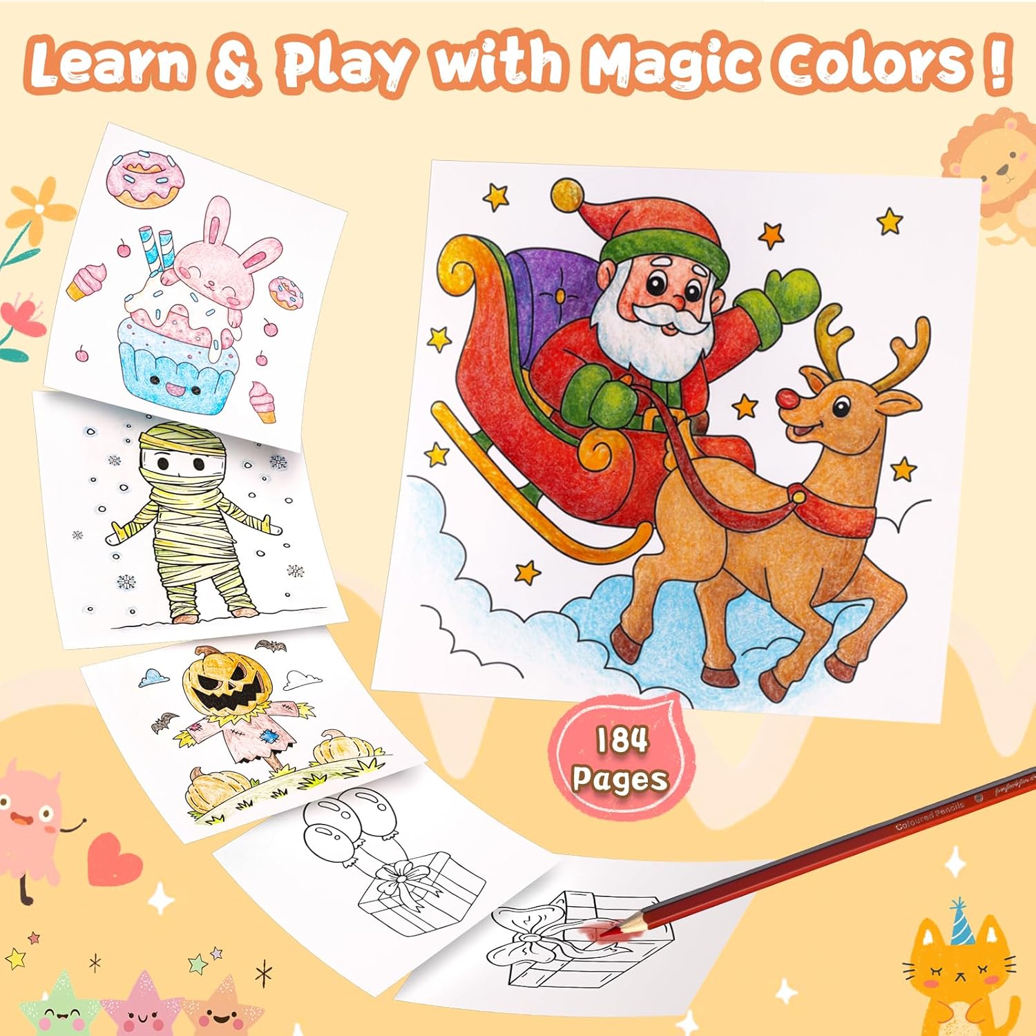KIDS KING Coloring Book Kit, 5 Themes: Halloween | Christmas | Easter | Wedding Day | Birthday, Contains Colored Pencils Cute Styles for Painting, Arts & Crafts for Adult and Younger