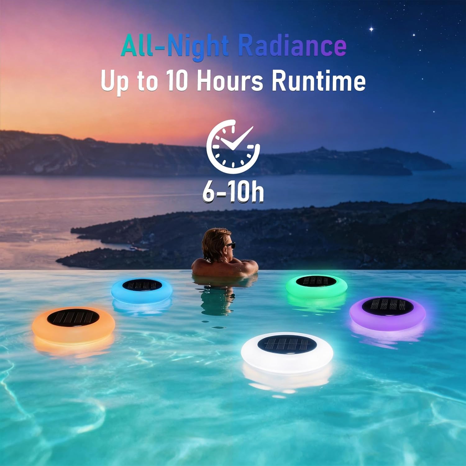 Solar Floating Pool Lights, RGB Color Changing Pool Light with Breathing Effect, IP65 Waterproof Solar Powered Lights, Auto Dusk-to-Dawn Floating Decor for Swimming Pool, Pond, Garden (2 Pack)