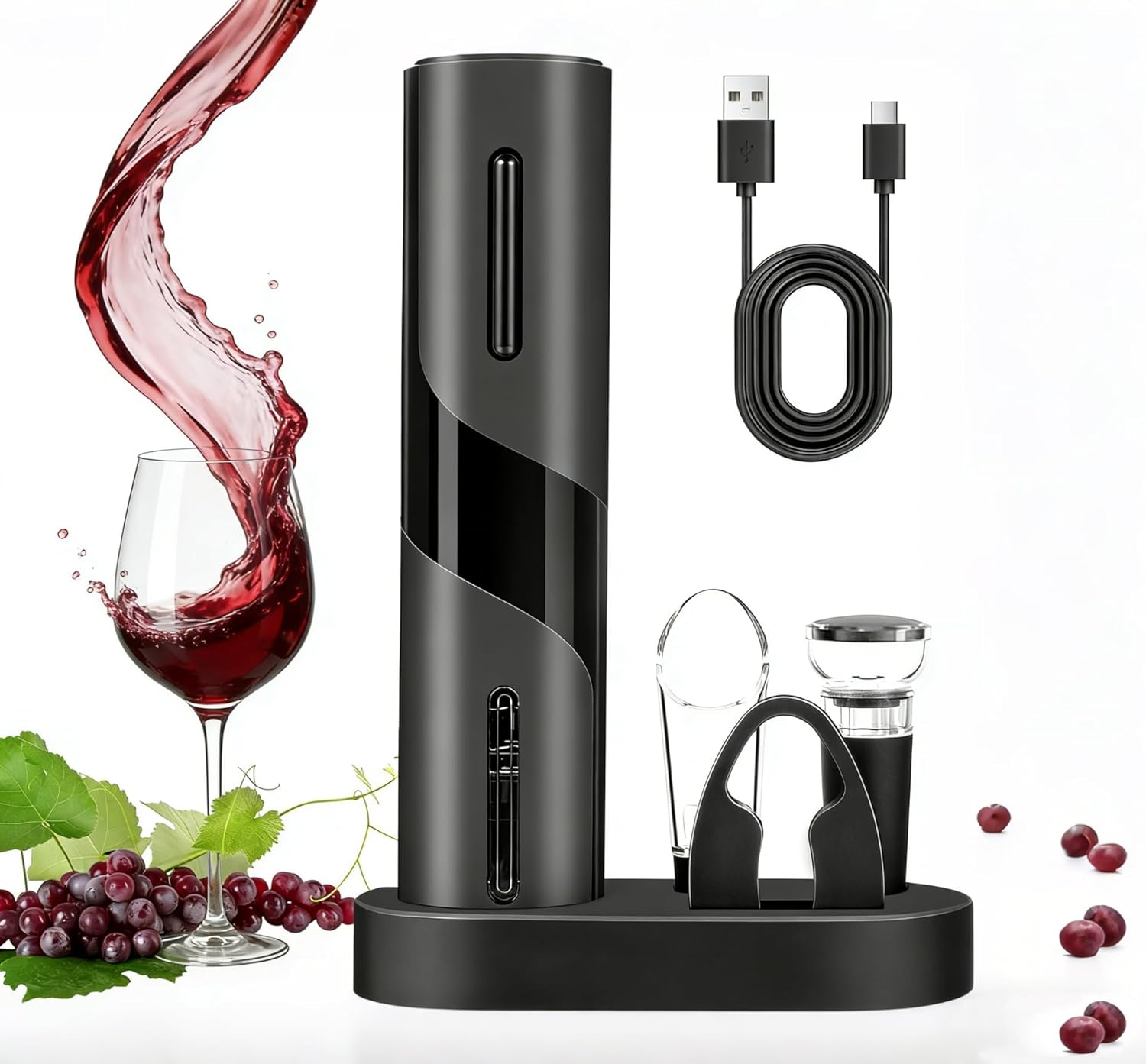 PEIPU Electric Wine Bottle Opener, Easy to Use, Perfect for Home, Restaurants & Travel, Wine Lovers & Host (Black)