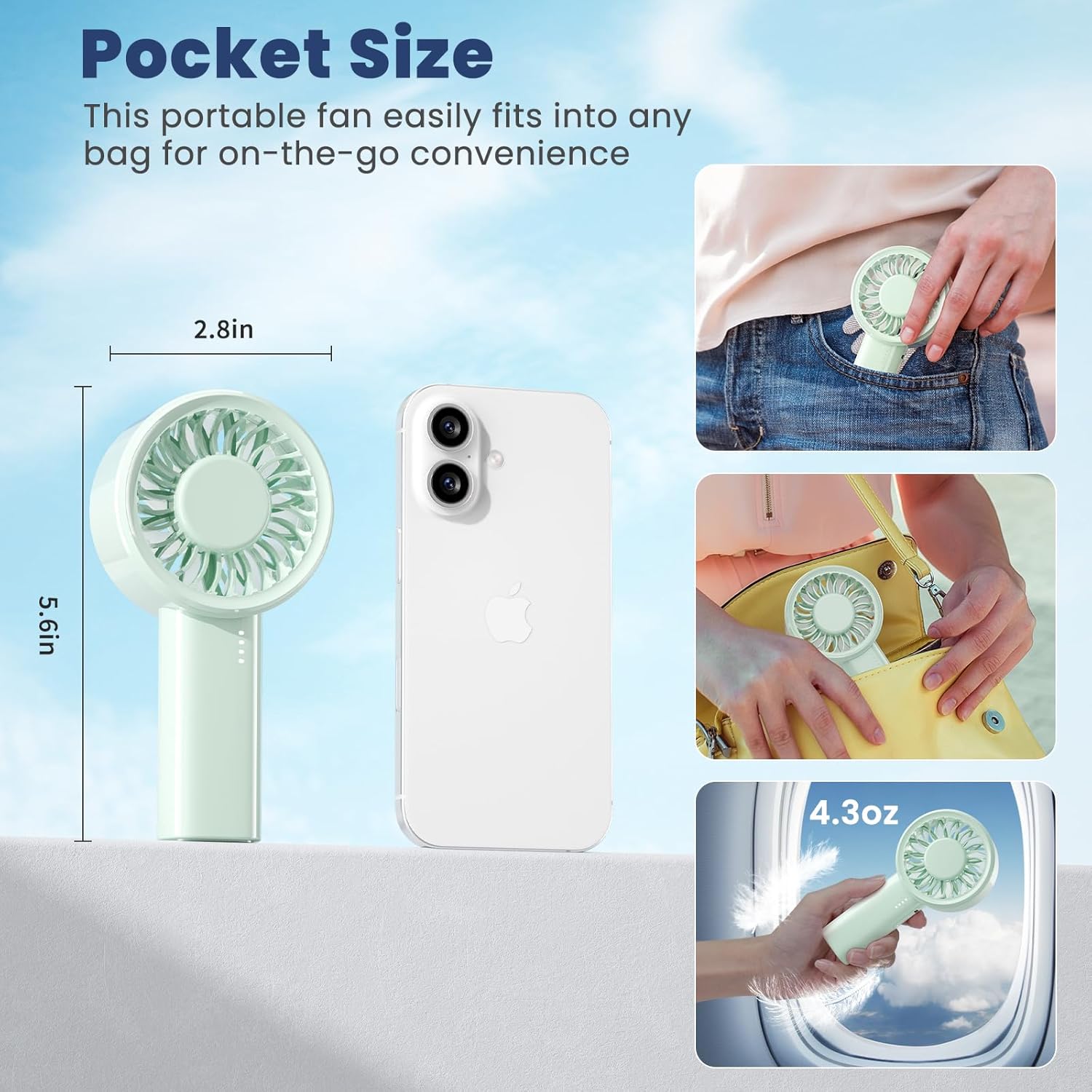 HandFan Handheld Mini Fan, Next Generation Small Fans Portable [8.5H Runtime] with Powerful High Speed Turbo Motor, USB Rechargeable, Pocket Design for Travel/Summer/Concerts/Lash, Gifts for Women