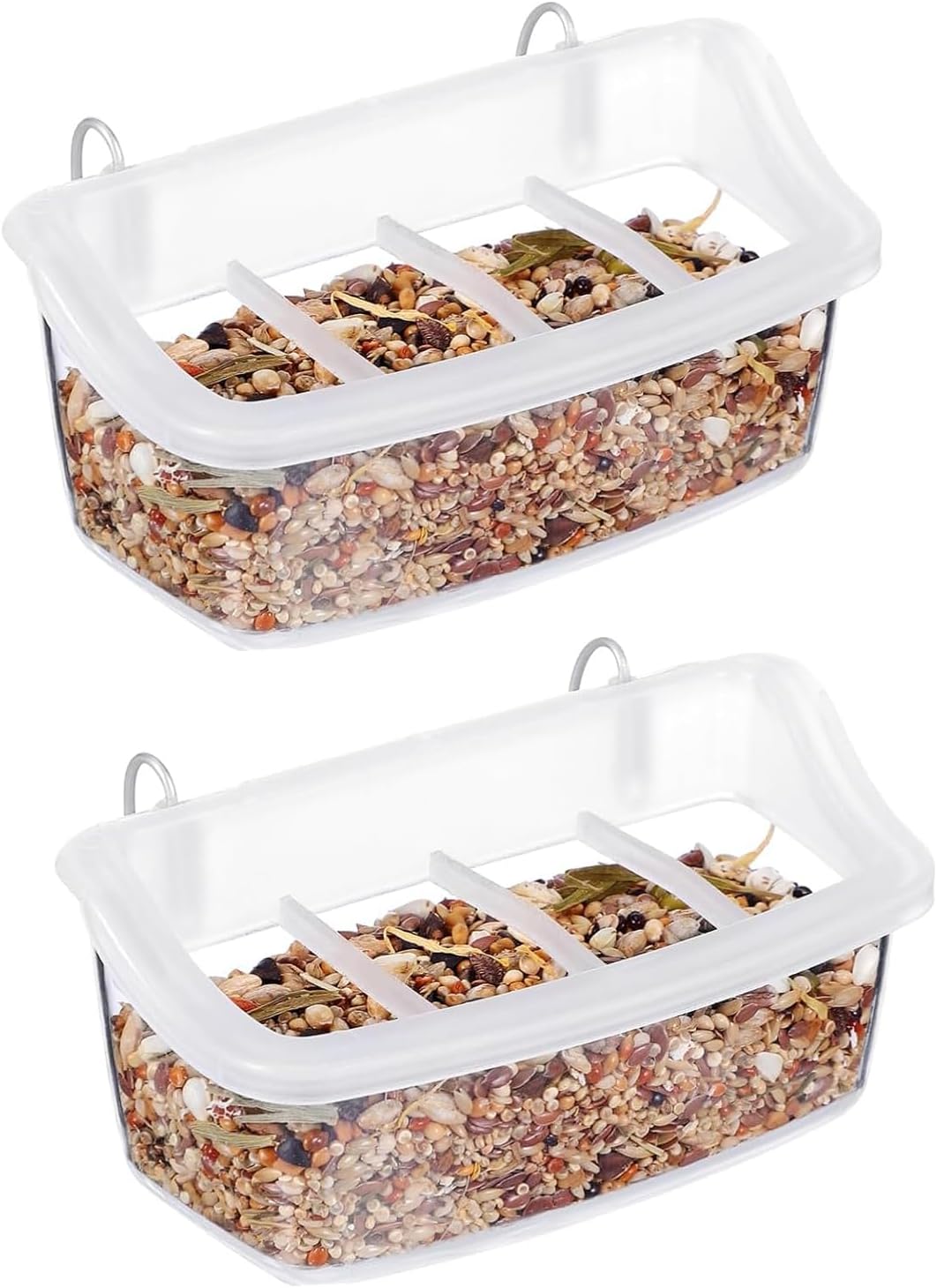 2Pcs Transparent Hanging Bird Cage Feeders & Food Bowls for Parrots and Parakeets, Splash-Proof Design, Easy Install with Hook for Cage