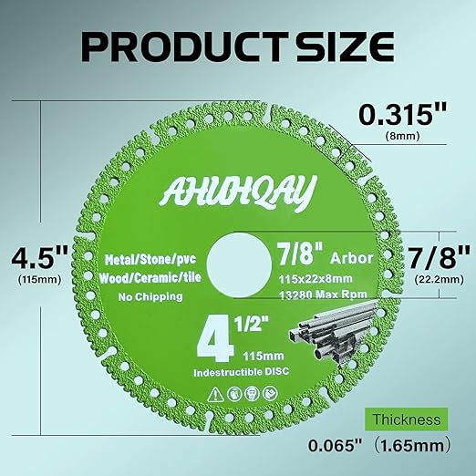 2 Pack 4-1/2" Indestructible Disc for Grinder, Diamond Saw Blades, Angle Grinder Cutting Disc with 7/8" Arbor, Multifunctional Cutting Blade Tool for Metal Glass Wood Stone Tile PVC Pipes