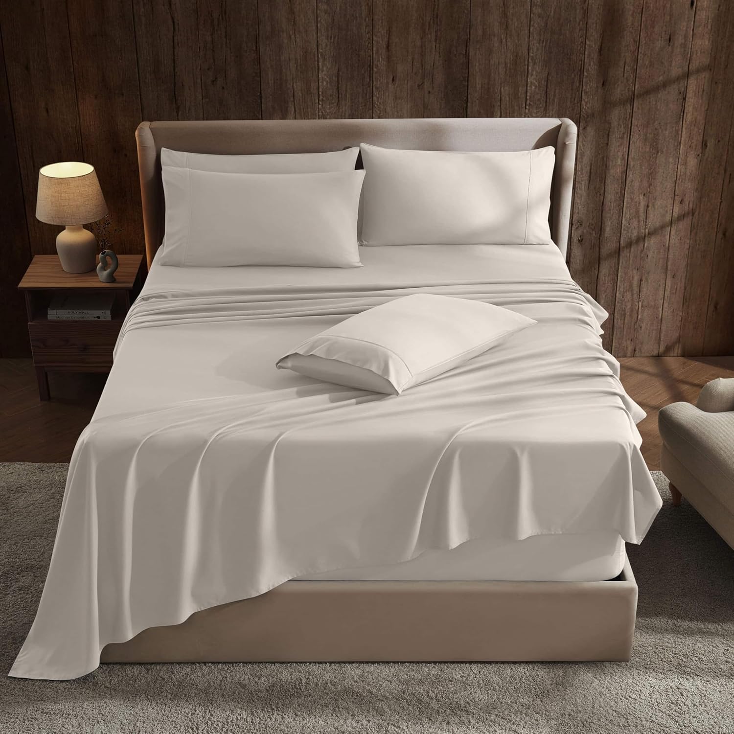 Hearth & Harbor Extra Deep Pocket Sheet Sets, Luxury Soft 6 Piece Bed Sheet Set Fits Mattress 18-24 Inches - King, Linen