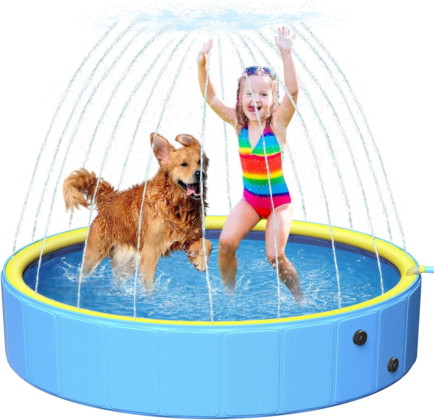 artcool 47" Thicken Small Dog Pool,Non-Slip Kiddie/Kids Pool Hard Plastic,2-in-1 Foldable Sprinkler Puppy Pools,Portable Pet Pools for Summer Outdoor Backyard
