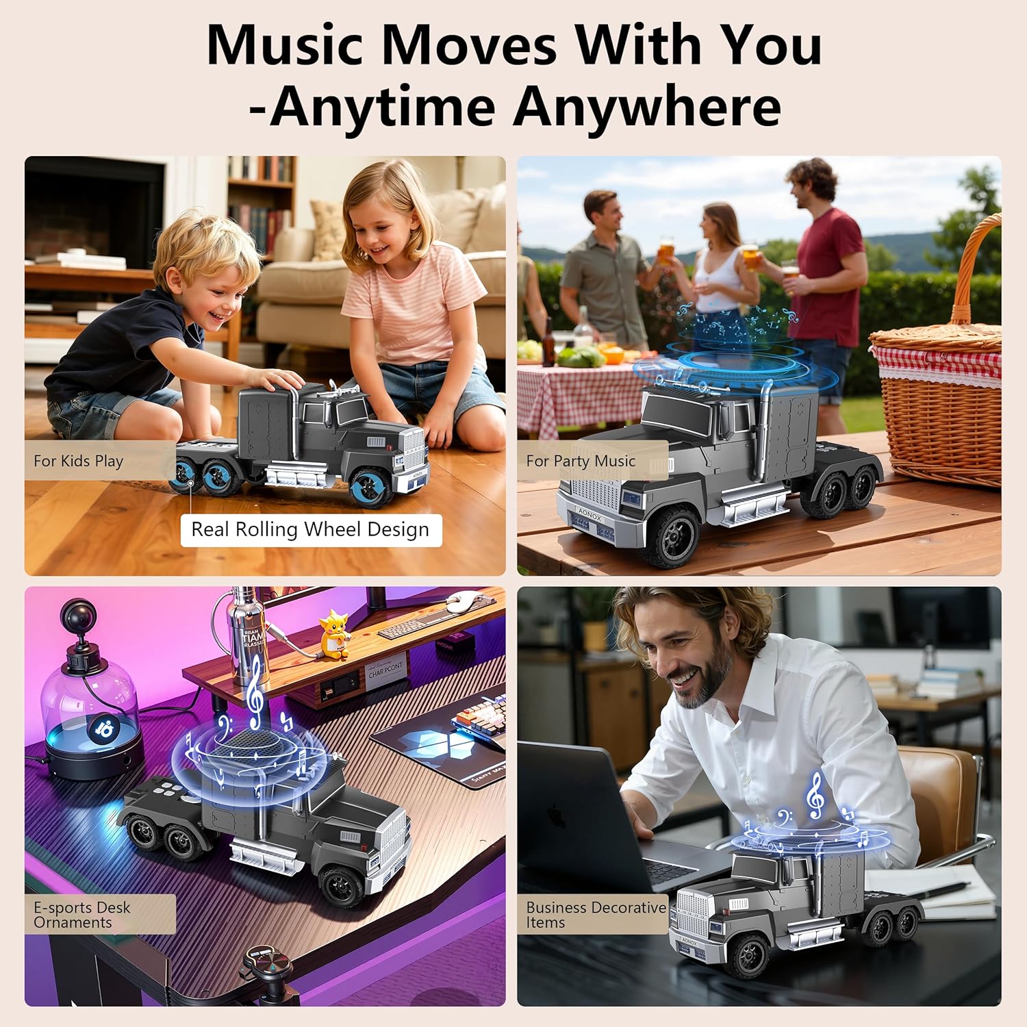 Cybertruck Bluetooth Speaker, Mini Bluetooth Car Speaker with LED Lights, FM Radio, USB TF Card, TWS Stereo Sound, for Desk Gaming Outdoor, Gift for Car Lovers