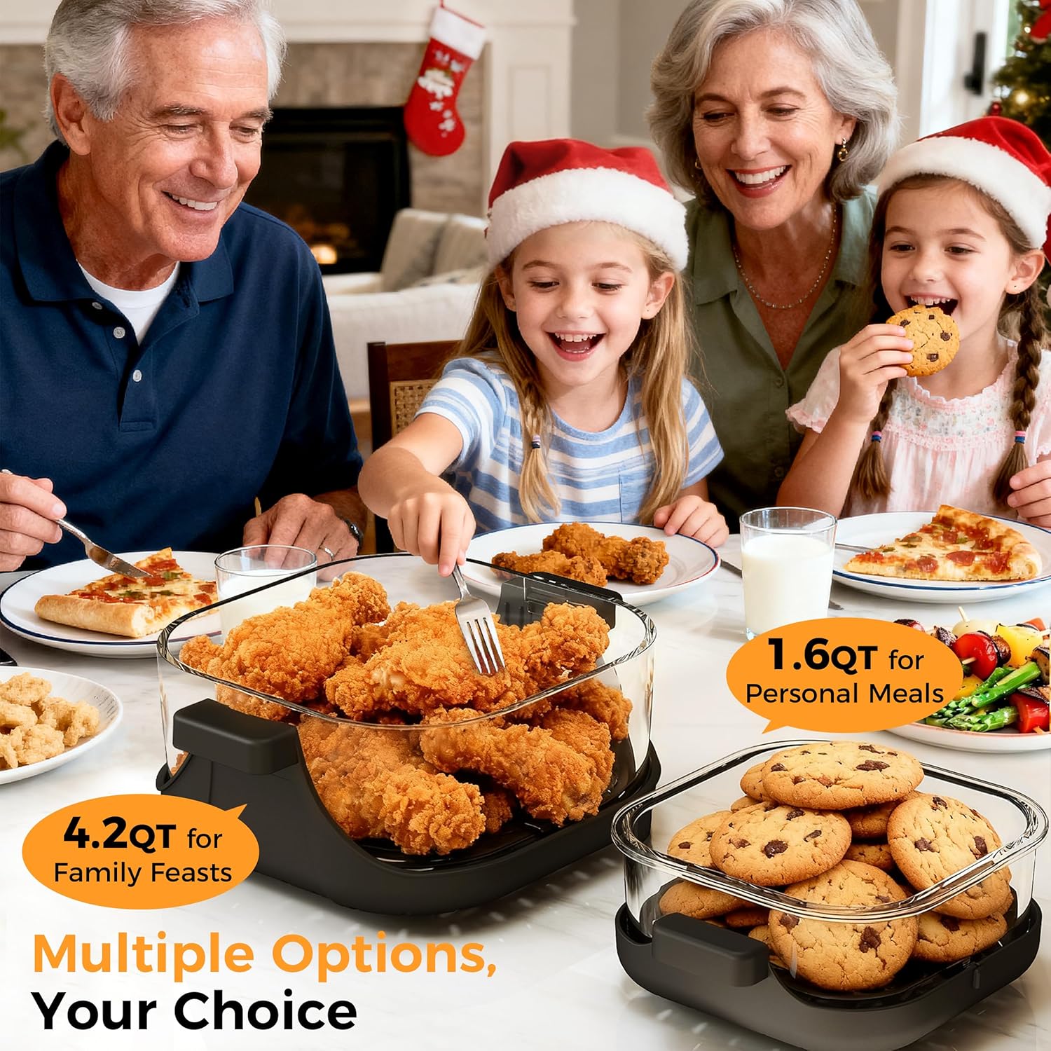 4-in-1 Portable Glass Air Fryer - 1500W, 400°F Precise Heat, 4.2QT & 1.6QT Dual Glass Containers and Lids, Non-Toxic, Max Crisp/Bake/Air Fry/Recrisp,Microwave, Freezer & Dishwasher Safe