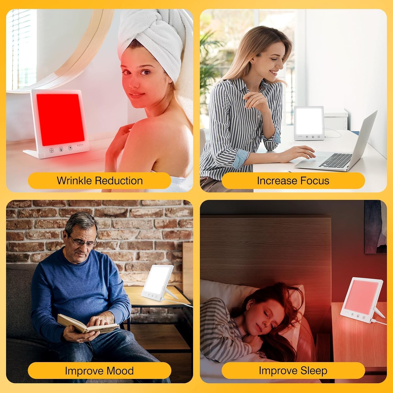 Sun Light Therapy Lamp with Red Light - 10000 Lux LED Sun Light Therapy Lamp for Face, Improving Mood, Energy, Sleep &amp; Skin Care, with 4 Light Modes &amp; 5 Brightness Levels, Timer, UV-Free