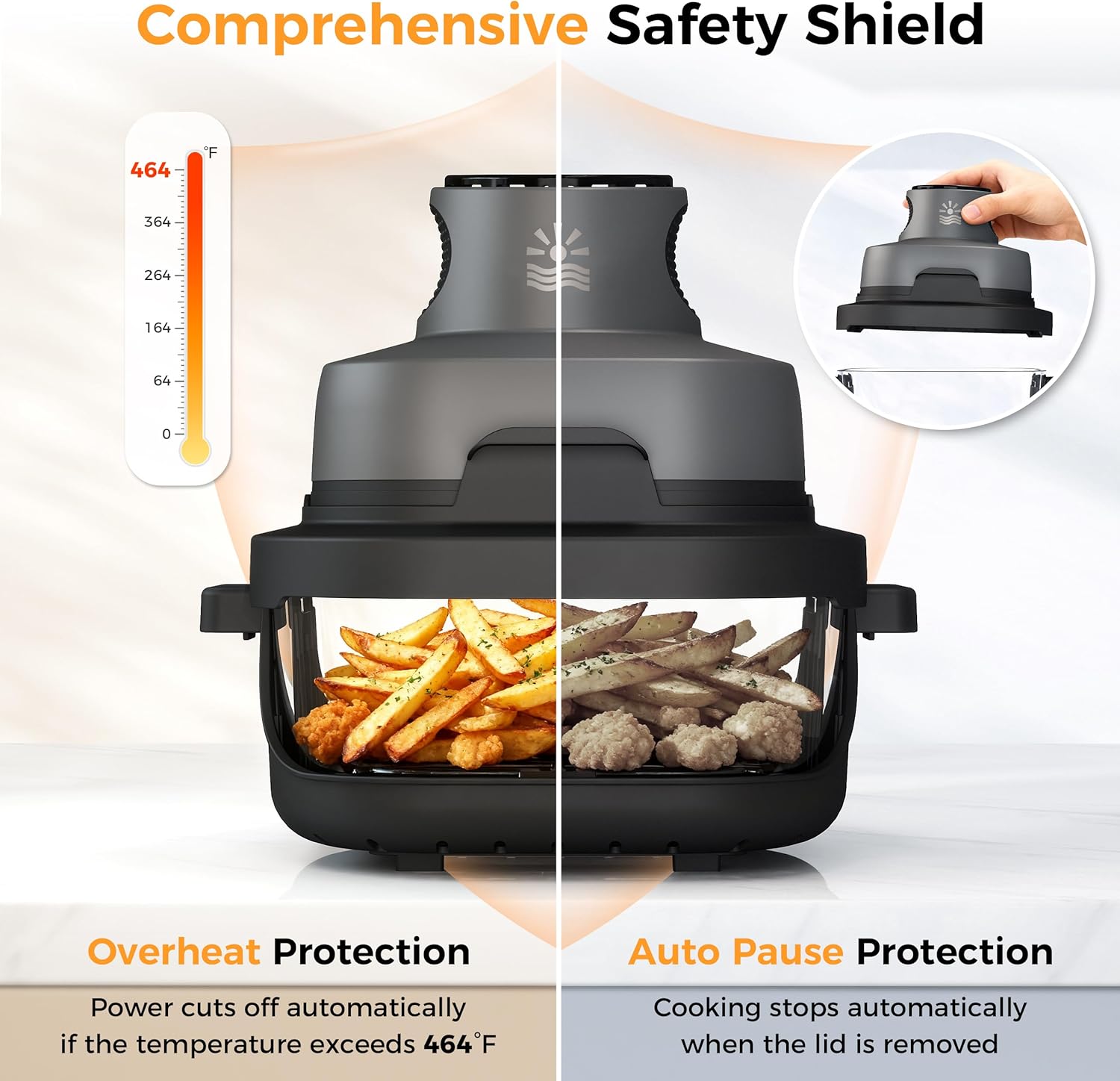 4-in-1 Portable Glass Air Fryer - 1500W, 400°F Precise Heat, 4.2QT & 1.6QT Dual Glass Containers and Lids, Non-Toxic, Max Crisp/Bake/Air Fry/Recrisp,Microwave, Freezer & Dishwasher Safe