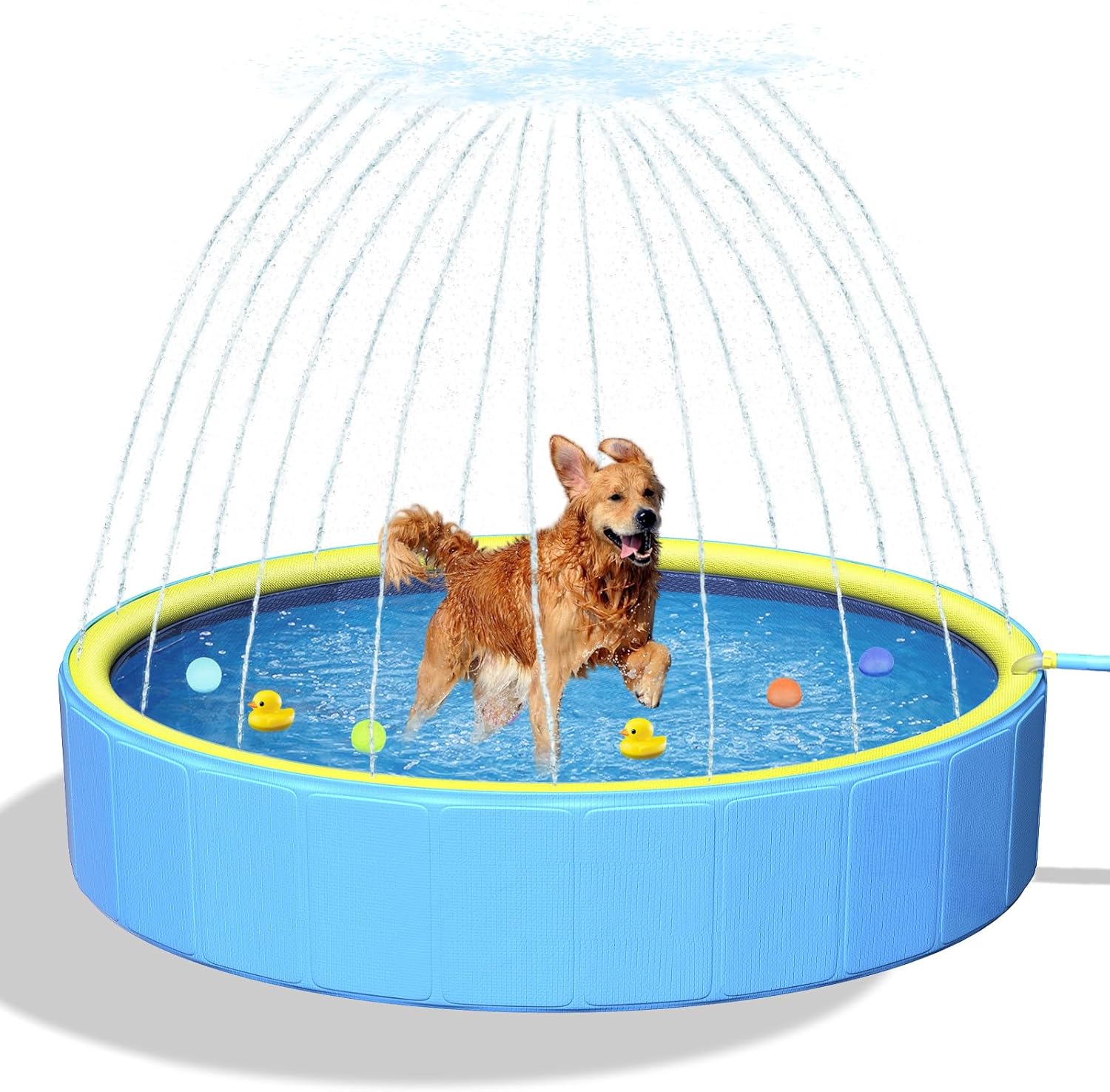 artcool 47" Thicken Small Dog Pool,Non-Slip Kiddie/Kids Pool Hard Plastic,2-in-1 Foldable Sprinkler Puppy Pools,Portable Pet Pools for Summer Outdoor Backyard