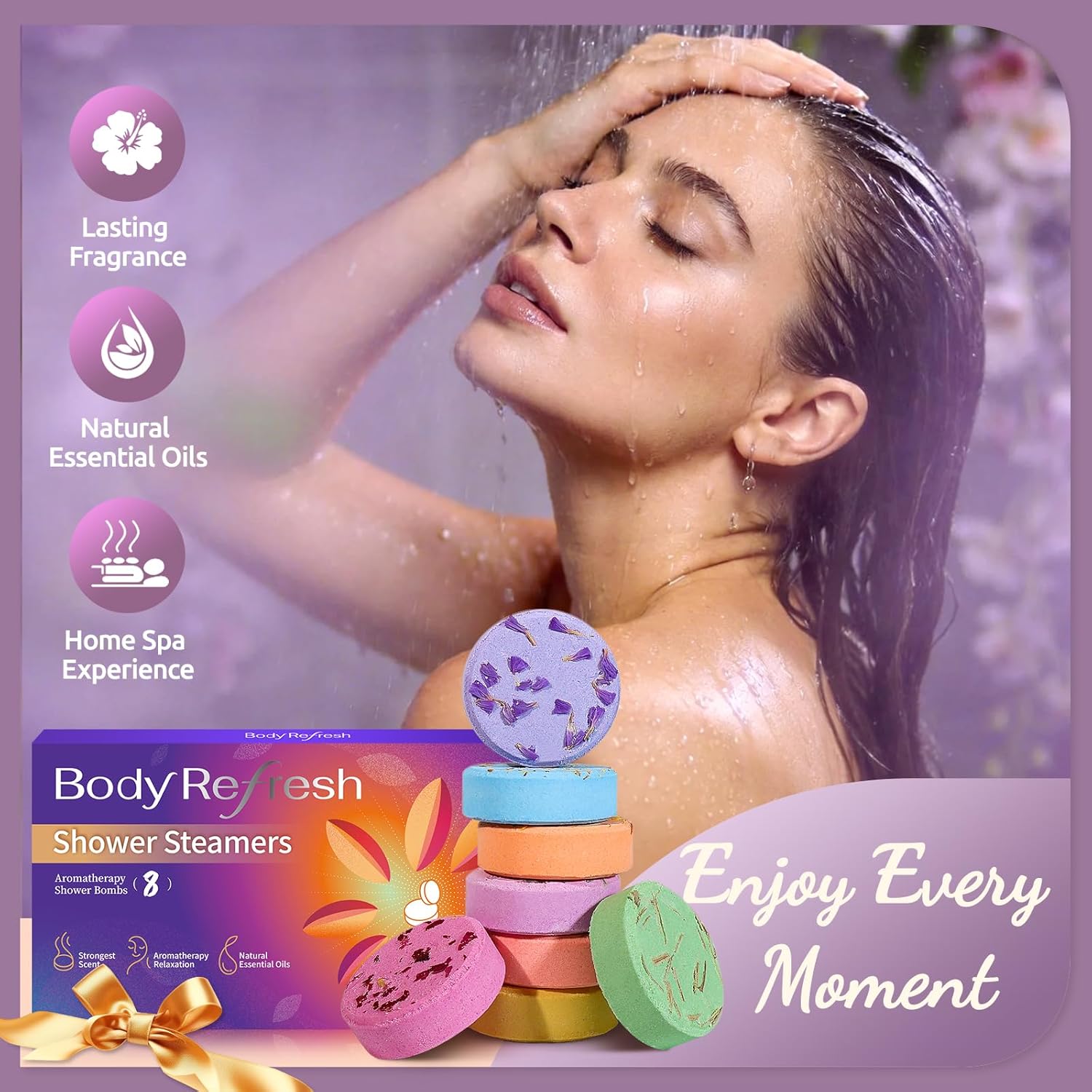 Shower Steamers Aromatherapy-8 Pack Shower Bombs with Essential Oils, Mothers Day Gifts for Mom Wife, Birthday Gifts for Women Self Care Relaxation Home SPA Teacher Appreciation Gift (Purple)