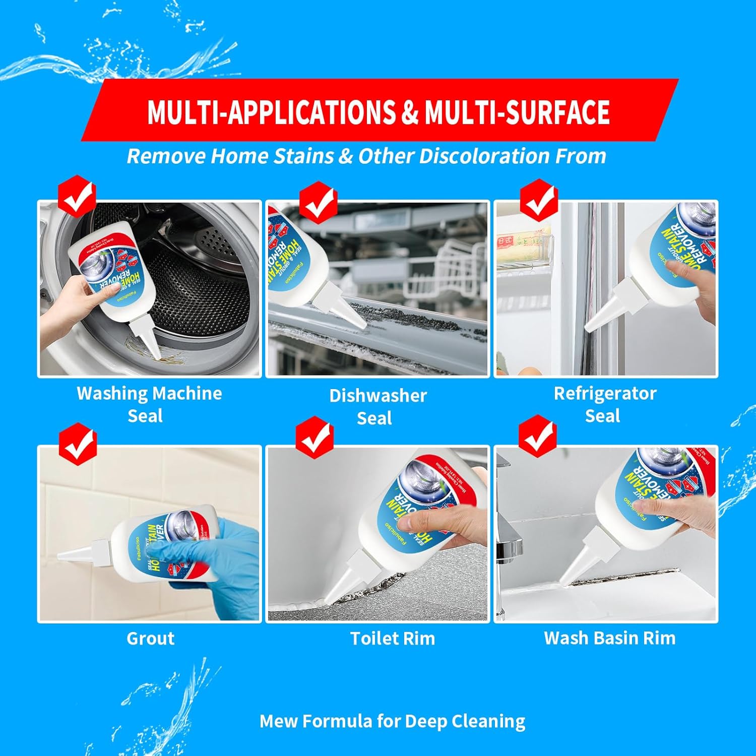 Home Stain Remover Gel – Stubborn Stain Cleaner No Harsh Scrubbing Required (Front Loader Washing Machine Seal Washing Machine Seals, Sinks & Tiles | No-Slip Formula | 8H Penetration)