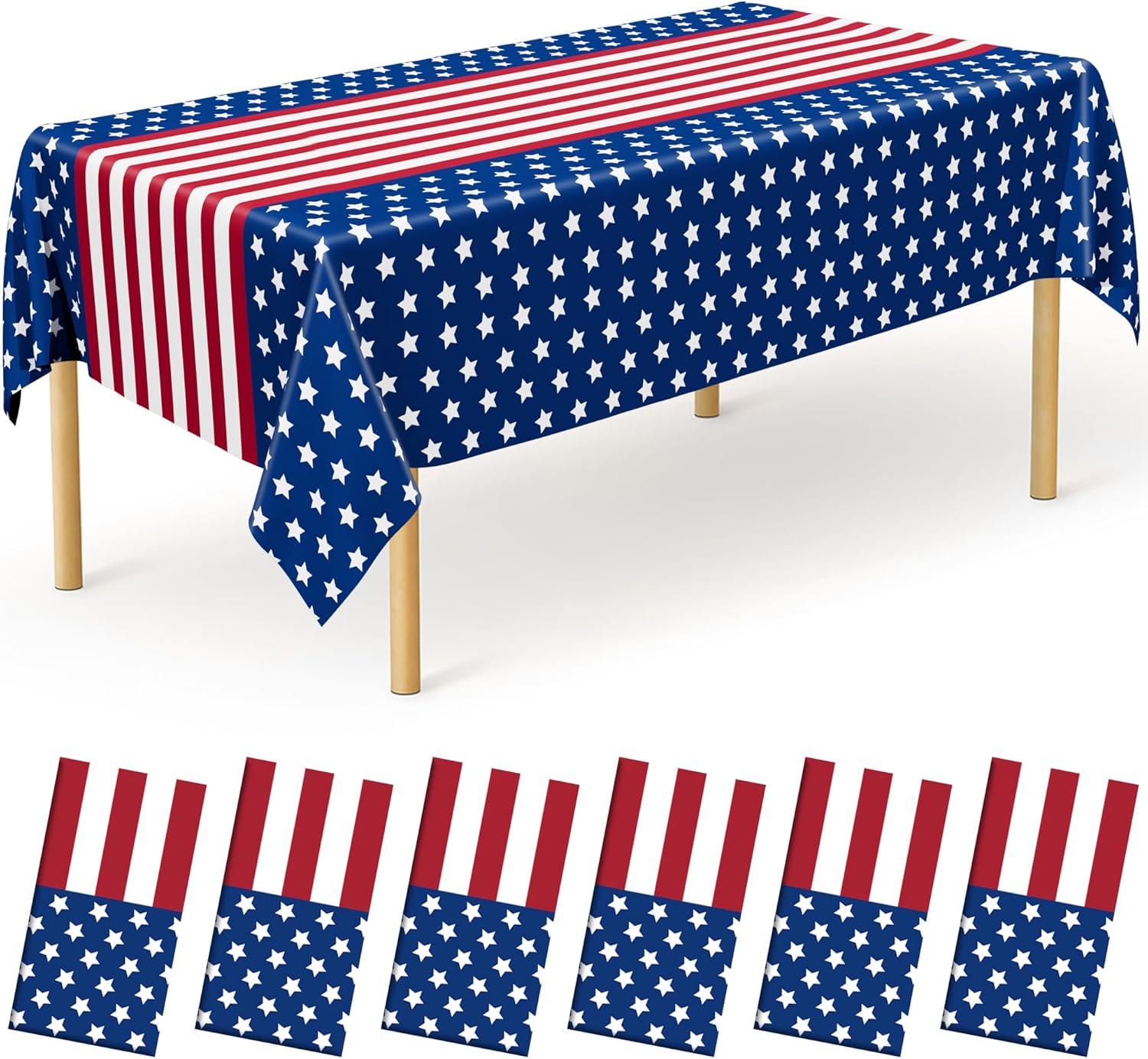 4 Pcs 4th of July Decorations, 108" X 54" Plastic 250th Anniversary 4th of July Tablecloths, Rectangle Red White Blue Tablecloth American Tablecover, Patriotic Table Cover Memorial Day Party Supplies