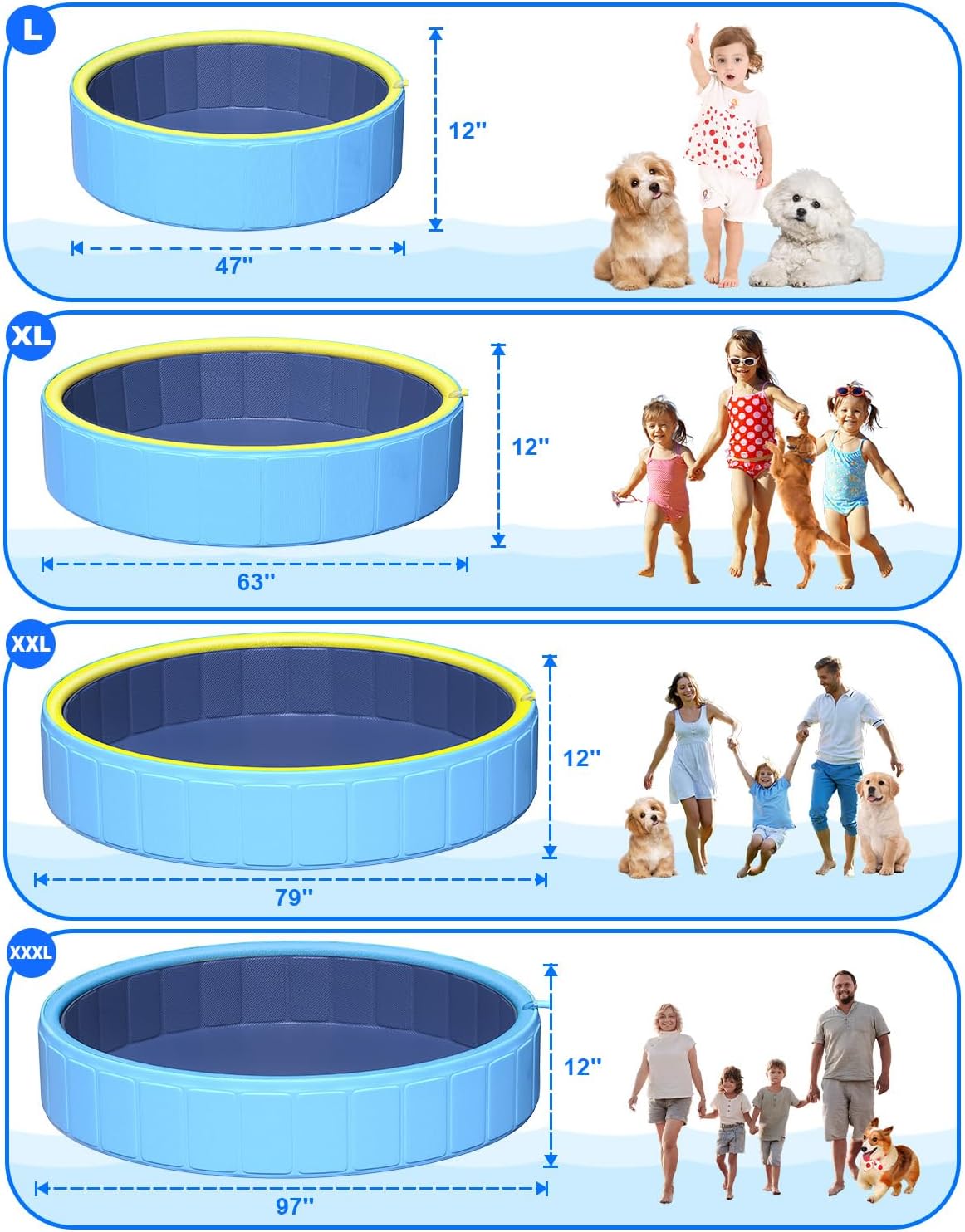 artcool 47" Thicken Small Dog Pool,Non-Slip Kiddie/Kids Pool Hard Plastic,2-in-1 Foldable Sprinkler Puppy Pools,Portable Pet Pools for Summer Outdoor Backyard