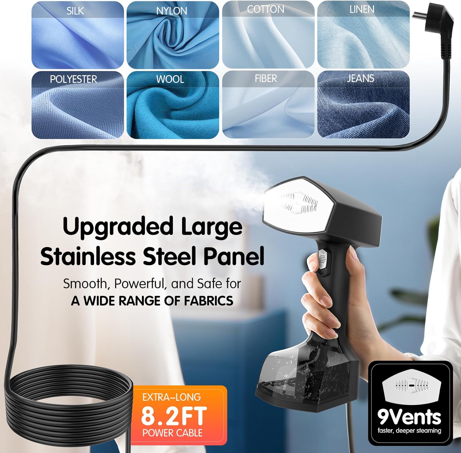 2000W Powerful Handheld Steamer for Clothes, 10-Second Heat-Up, 40g/min Steaming, 350ml Tank, 3 Adjustable Settings &amp; Leak-Proof Design, Portable Garment Steamer for Travel and Home Use