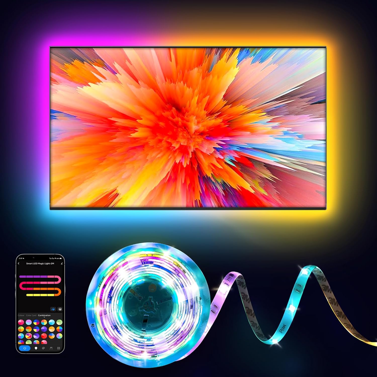 Pak RGB+IC LED Strip Lights for Bedroom & TV, 32.8ft Smart Lights with Remote APP Control, DIY 16 Million Colors, Music Sync Color Changing LED Lighting, 44 Scene Modes, Work with Alexa & Google