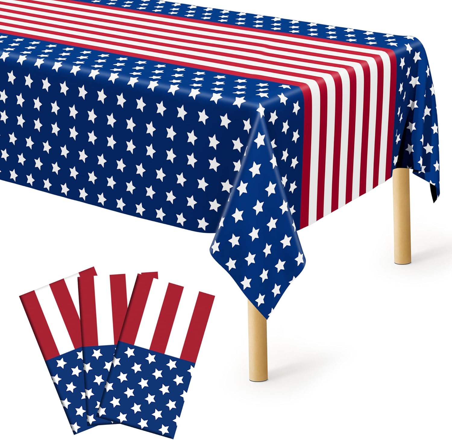 4 Pcs 4th of July Decorations, 108" X 54" Plastic 250th Anniversary 4th of July Tablecloths, Rectangle Red White Blue Tablecloth American Tablecover, Patriotic Table Cover Memorial Day Party Supplies