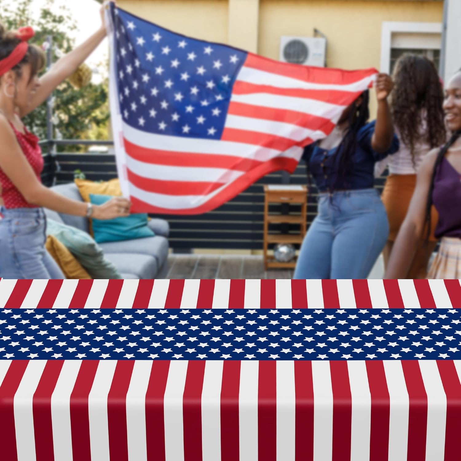 4 Pcs 4th of July Decorations, 108" X 54" Plastic 250th Anniversary 4th of July Tablecloths, Rectangle Red White Blue Tablecloth American Tablecover, Patriotic Table Cover Memorial Day Party Supplies