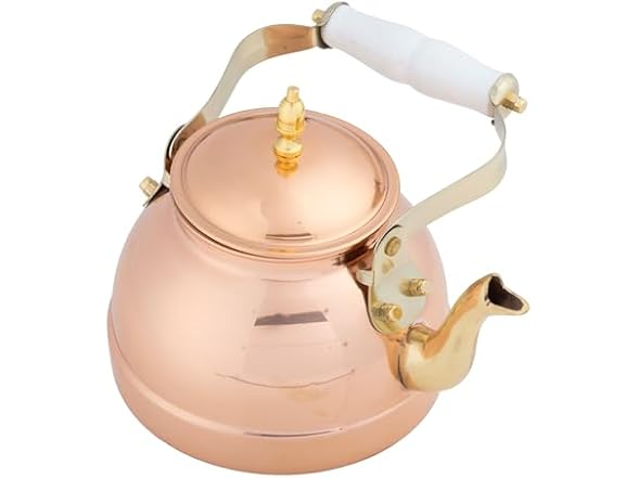 Classic Cuisine Copper Tea Kettle - Teapot for Stovetop with Copper Exterior, Nickel Lining, and Ceramic Handle - 7.25C/1.8Q Vintage-Style Kettle - Perfect for Tea, Coffee, or Cooking
