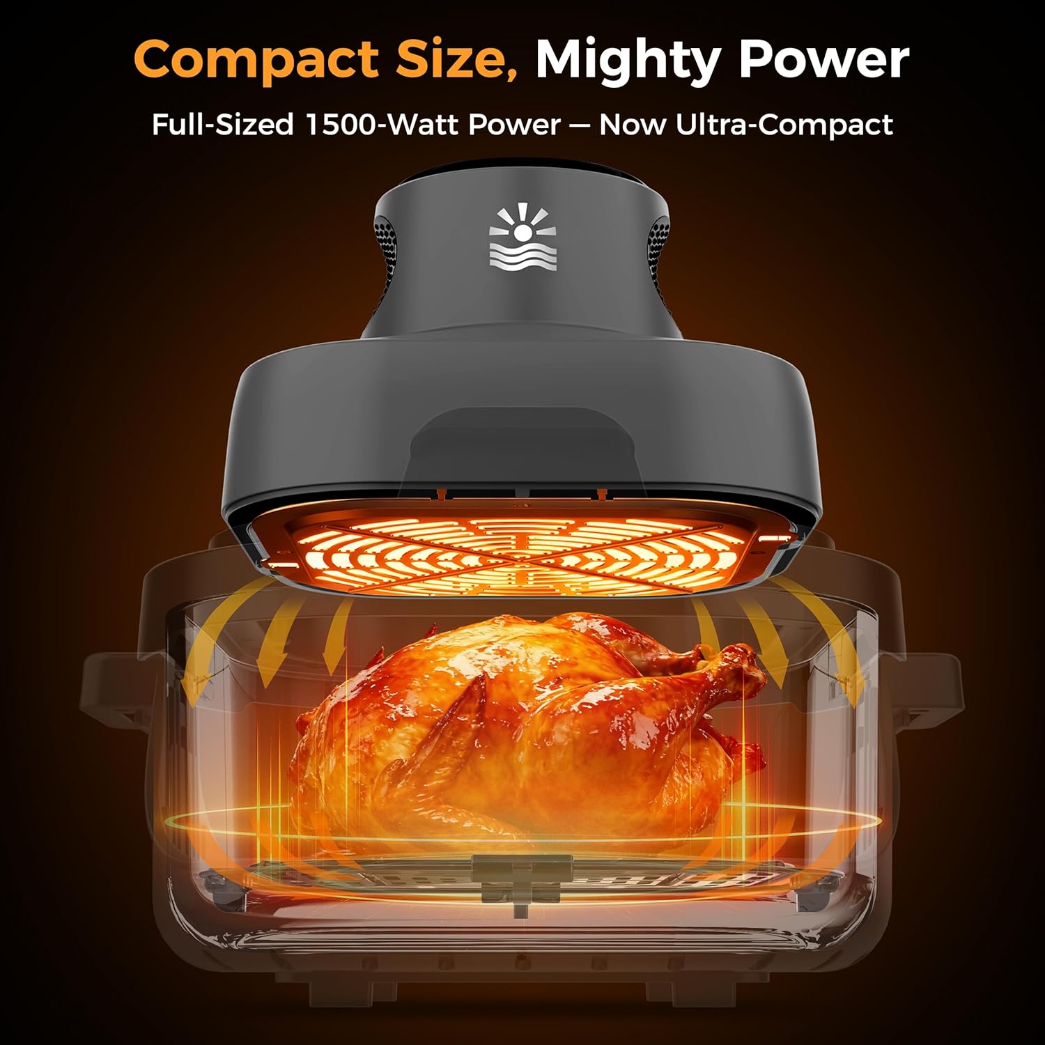 4-in-1 Portable Glass Air Fryer - 1500W, 400°F Precise Heat, 4.2QT & 1.6QT Dual Glass Containers and Lids, Non-Toxic, Max Crisp/Bake/Air Fry/Recrisp,Microwave, Freezer & Dishwasher Safe