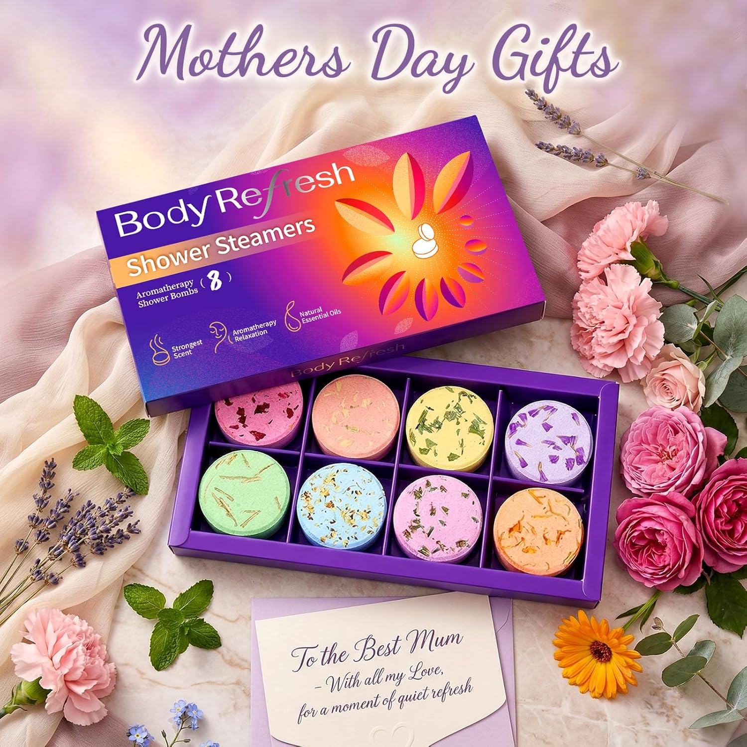 Shower Steamers Aromatherapy-8 Pack Shower Bombs with Essential Oils, Mothers Day Gifts for Mom Wife, Birthday Gifts for Women Self Care Relaxation Home SPA Teacher Appreciation Gift (Purple)