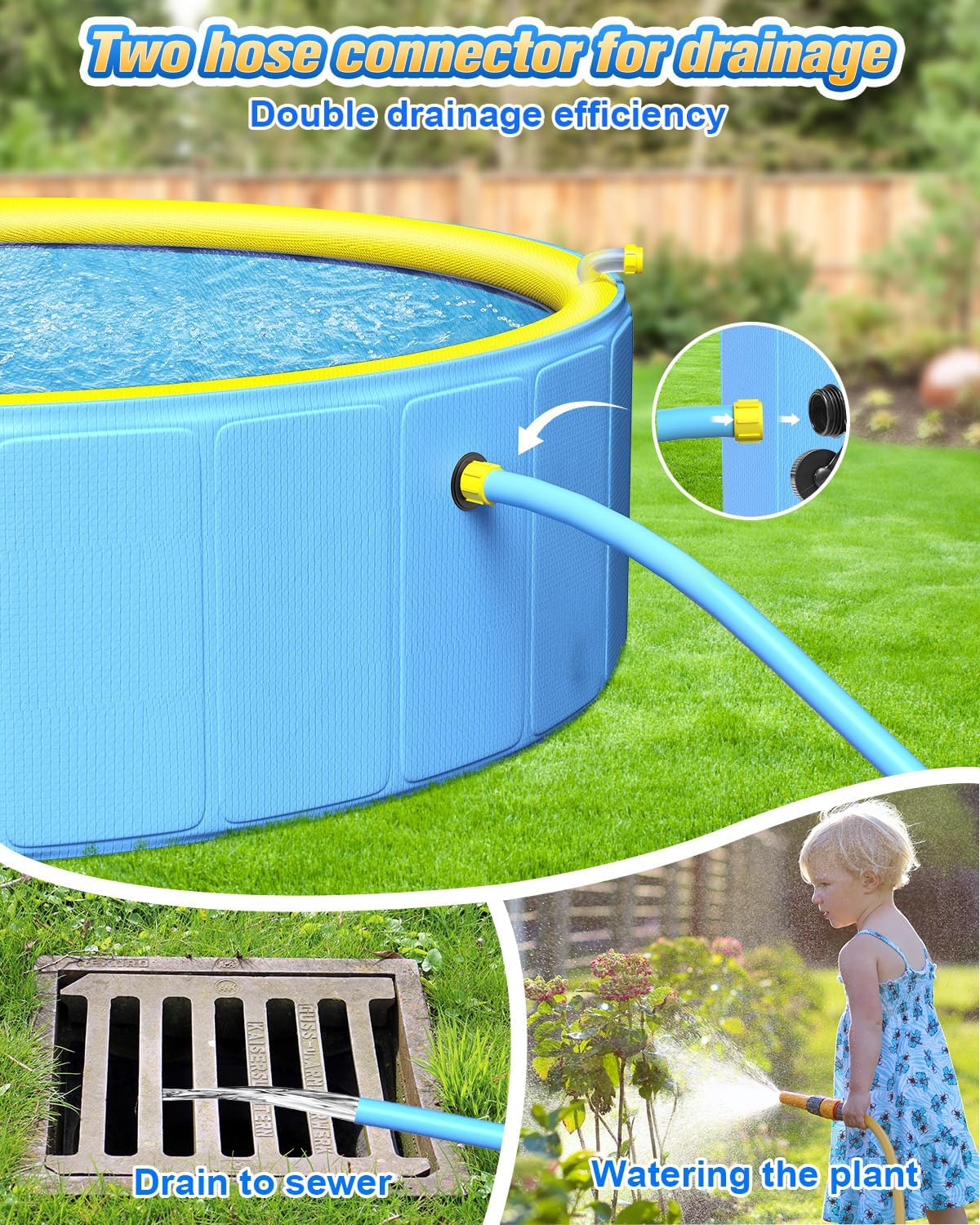 artcool 47" Thicken Small Dog Pool,Non-Slip Kiddie/Kids Pool Hard Plastic,2-in-1 Foldable Sprinkler Puppy Pools,Portable Pet Pools for Summer Outdoor Backyard