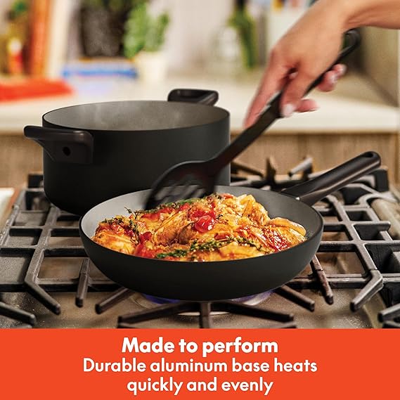 bella 12 Piece Cookware Set with EverGood™ Ceramic Nonstick Coating​, Dishwasher & Oven Safe, All Stovetops Compatible, Tempered Glass Lids and Cool Touch Handles, Black