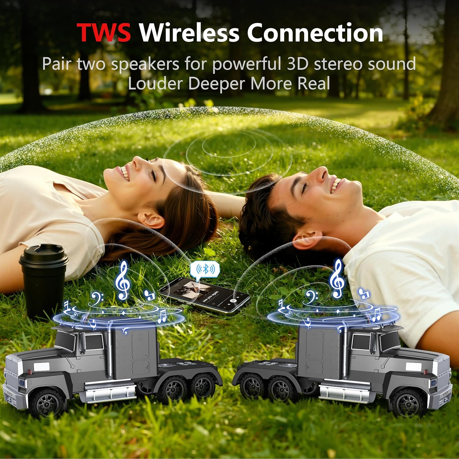 Cybertruck Bluetooth Speaker, Mini Bluetooth Car Speaker with LED Lights, FM Radio, USB TF Card, TWS Stereo Sound, for Desk Gaming Outdoor, Gift for Car Lovers