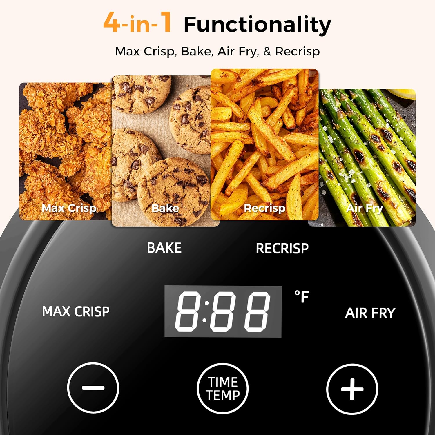 4-in-1 Portable Glass Air Fryer - 1500W, 400°F Precise Heat, 4.2QT & 1.6QT Dual Glass Containers and Lids, Non-Toxic, Max Crisp/Bake/Air Fry/Recrisp,Microwave, Freezer & Dishwasher Safe