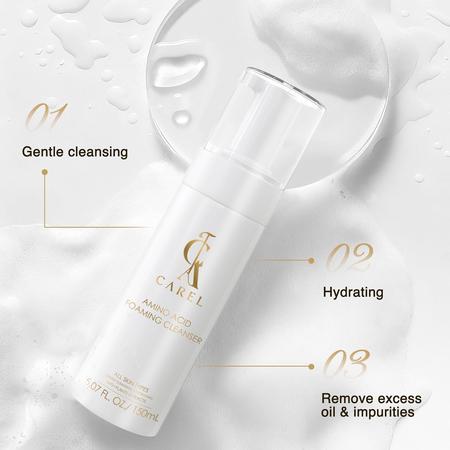 Face Cleanser Amino Acid Foaming Cleanser - Gentle Facial Cleansing Foam for All Skin Types