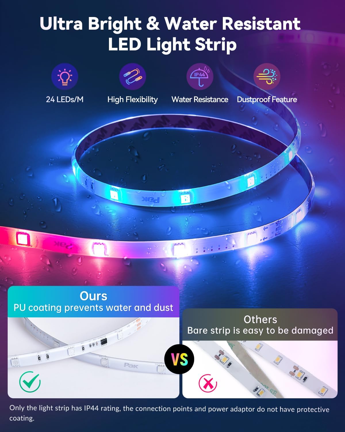 Pak RGB+IC LED Strip Lights for Bedroom & TV, 32.8ft Smart Lights with Remote APP Control, DIY 16 Million Colors, Music Sync Color Changing LED Lighting, 44 Scene Modes, Work with Alexa & Google