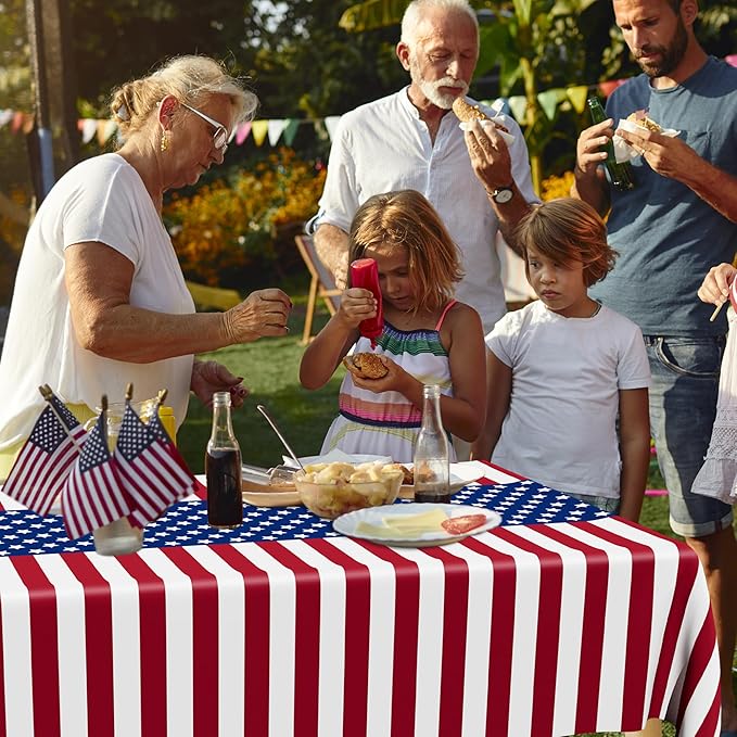 4 Pcs 4th of July Decorations, 108" X 54" Plastic 250th Anniversary 4th of July Tablecloths, Rectangle Red White Blue Tablecloth American Tablecover, Patriotic Table Cover Memorial Day Party Supplies
