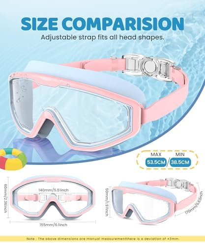 Kids Swim Goggles, 3 Pack Swimming Goggles for Kids 4-16, Anti-Fog UV Protection Pool Glasses for Boys Girls