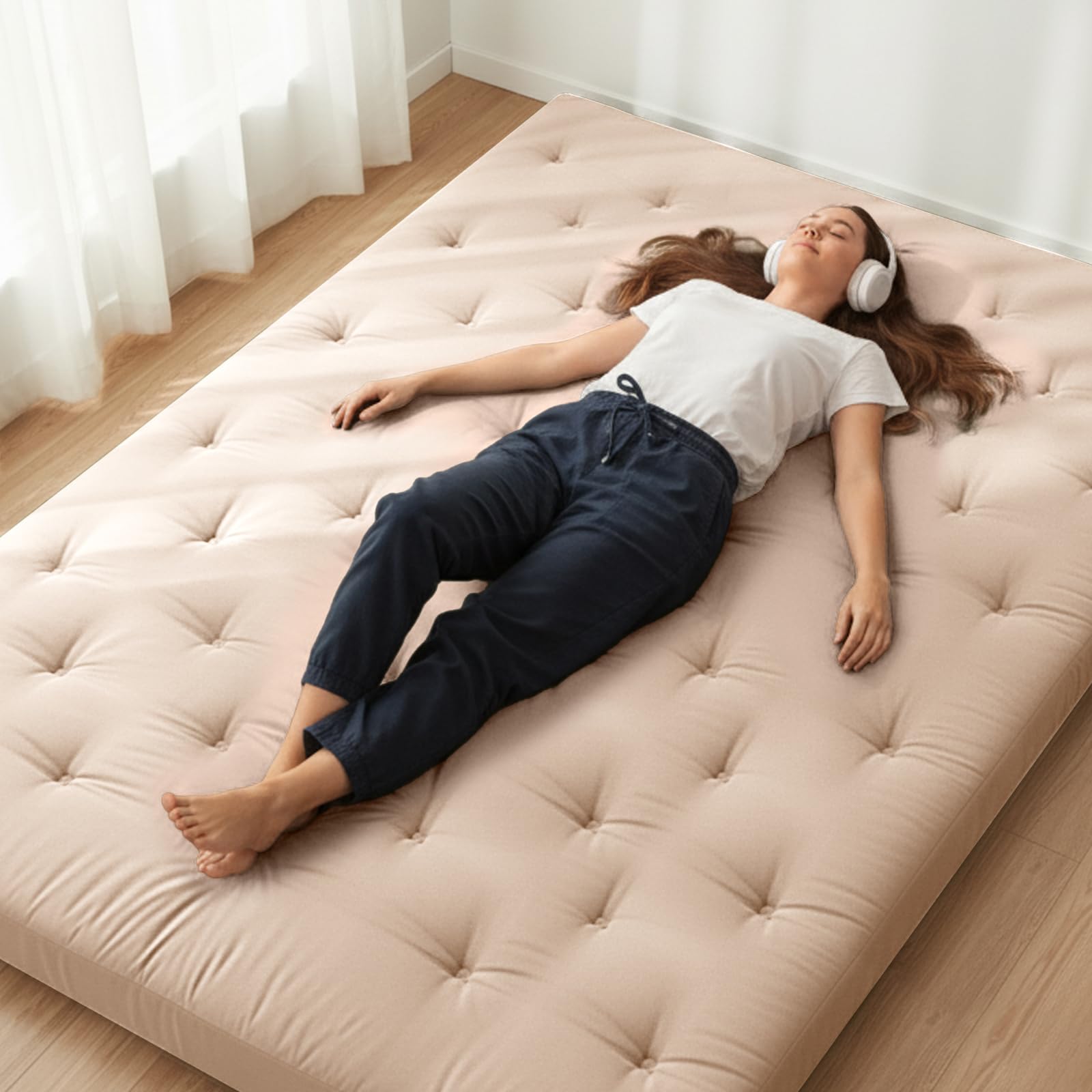 Floor GAIALOOP Memory Foam Car Camping Bed Glamping Roll Up Futon Mattress, Japanese Floor Sleeping Mat Camp Cot Mattress Pad Travel Guest Side Sleepers [Twin XL: 80 * 38 * 3'']