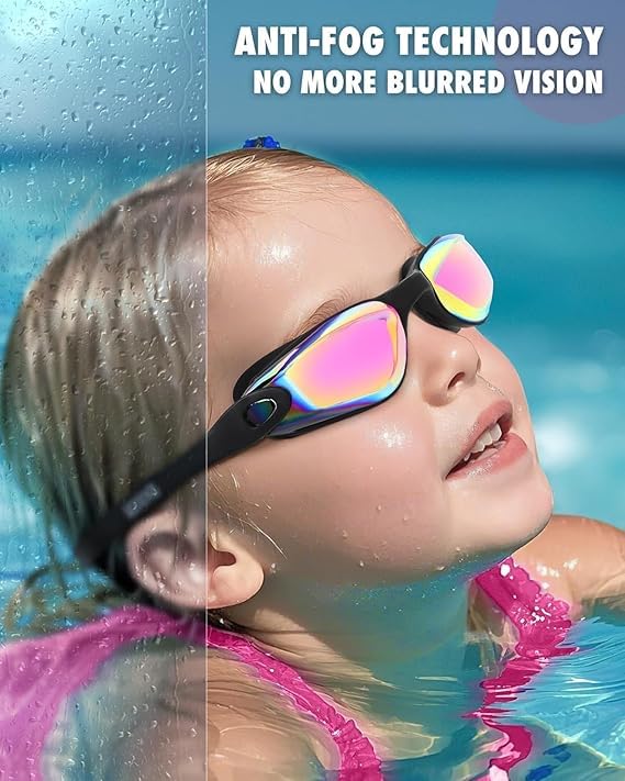 Swim Goggles for Kids 6-14, Anti-Fog UV Protection Clear Swimming Goggles, Leakproof Pool Swim Goggles for Boys Girls