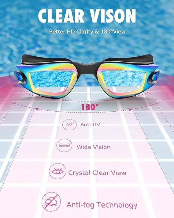 Swim Goggles for Kids 6-14, Anti-Fog UV Protection Clear Swimming Goggles, Leakproof Pool Swim Goggles for Boys Girls