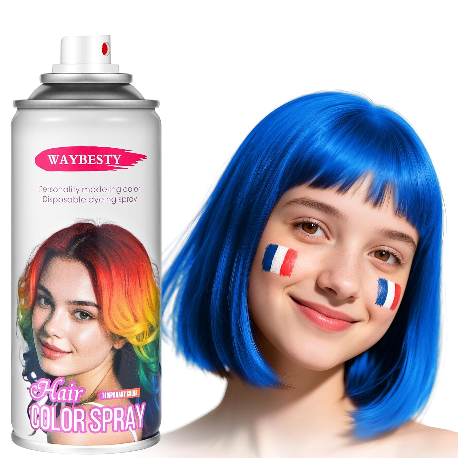 Blue Hair Spray, Temporary Hair Color Spray for Kids, Women, Men, One-Day Temporary Blue Hair Dye, Washable Hair Wax Color, Natural Hair Strong Style for World Cup 2026, Party, Cosplay (4.06 OZ)