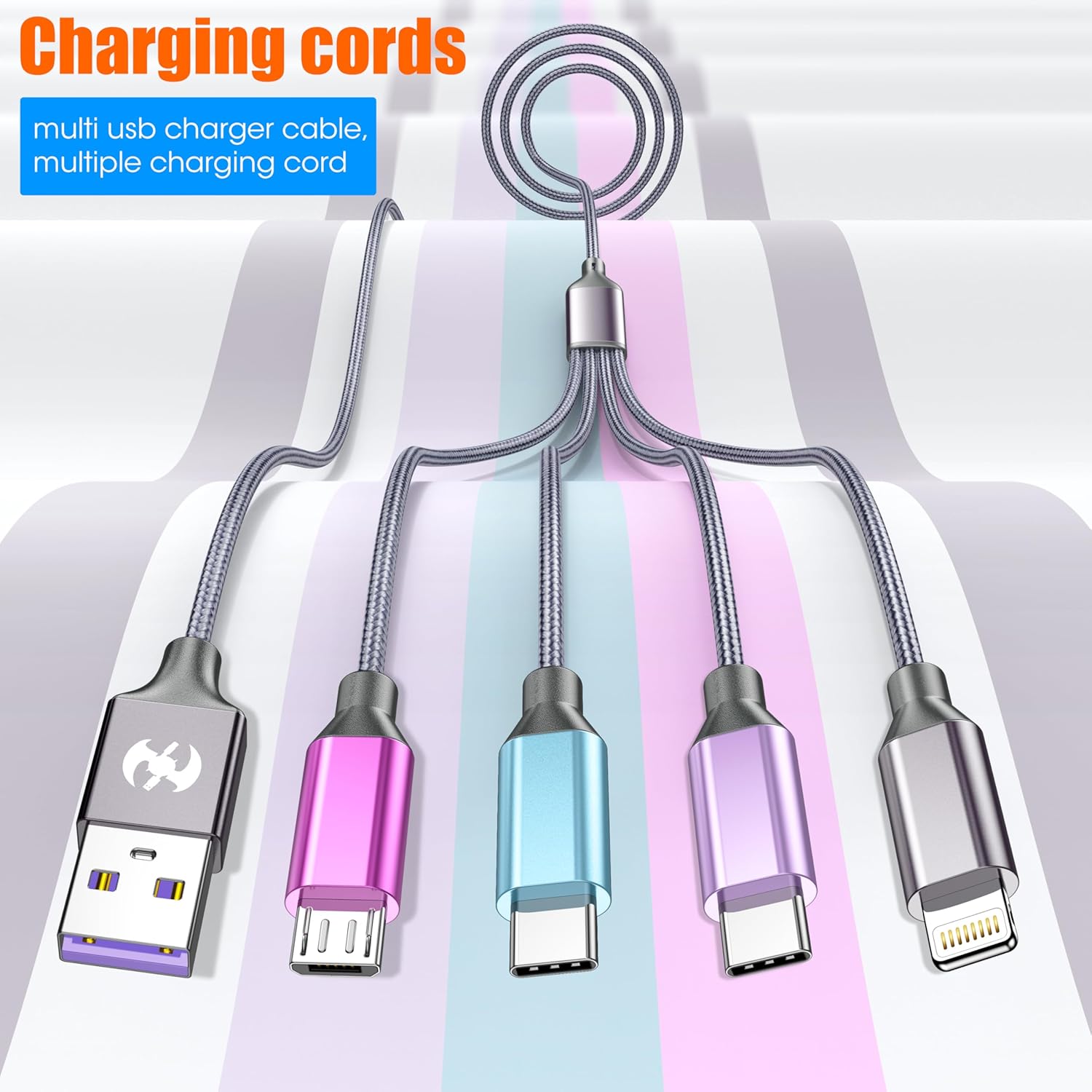 Multi Charging Cable 4ft 2Pack, Doub Tyep-C 4 in 1 Charging cable Nylon Braided Lightning iPhone Charger,Universal Charger Phone Cord With Type-C,Micro USB,IP Port for iPhone17-5/Android -Multicolor