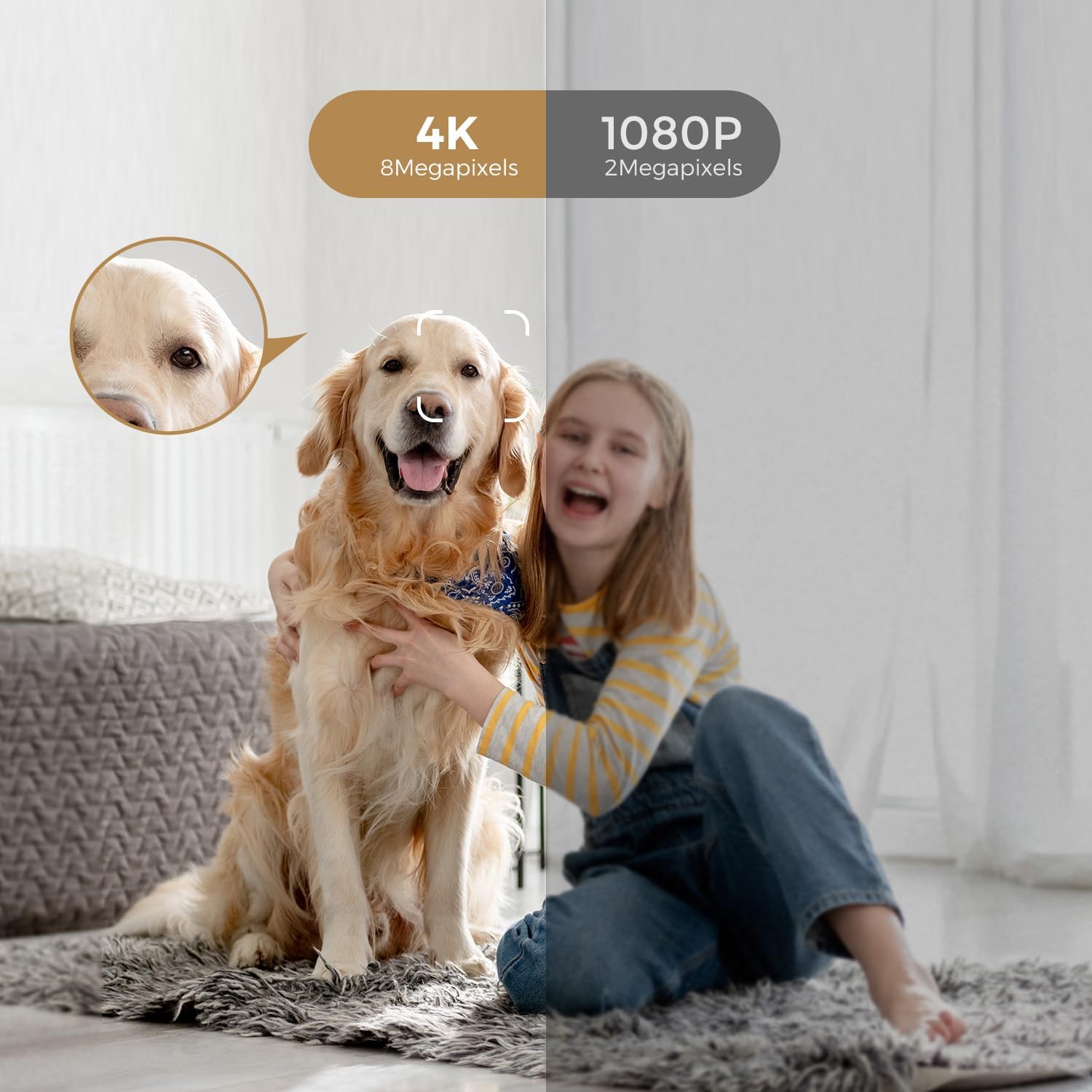 ARPHA 4K Indoor Security Camera, WiFi Pet Camera for Home Security with PIR Human Detection, Sound Detection, Night Version Two-Way Talk, Support TF Card & Cloud