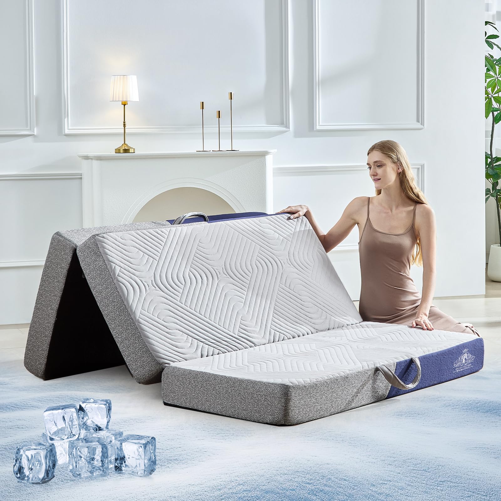 GAIALOOP Floor Memory Foam Car Camping Bed Glamping Roll Up Futon Mattress, Japanese Floor Sleeping Mat Camp Cot Mattress Pad Travel Guest Side Sleepers [Cot: 72 * 24 * 3'']