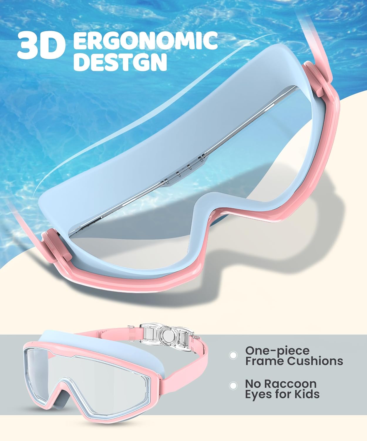 Kids Swim Goggles, 3 Pack Swimming Goggles for Kids 4-16, Anti-Fog UV Protection Pool Glasses for Boys Girls