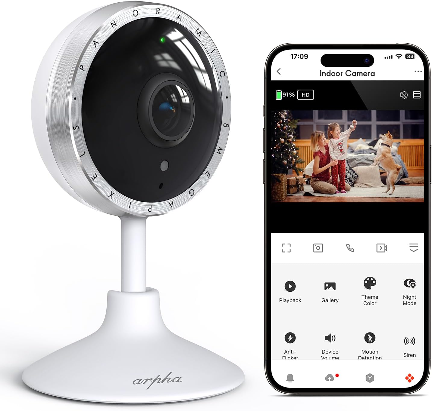 ARPHA 4K Indoor Security Camera, WiFi Pet Camera for Home Security with PIR Human Detection, Sound Detection, Night Version Two-Way Talk, Support TF Card & Cloud