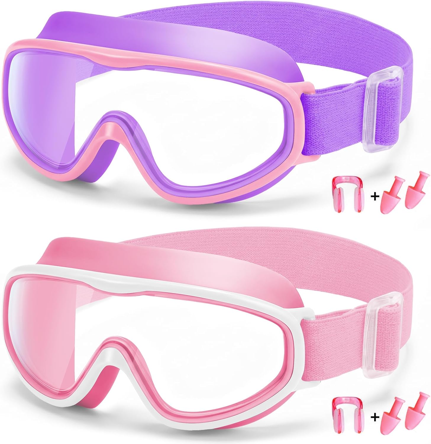 Vvinca Kids Goggles with Comfort Fabric Strap, Kids Swim Goggles Wide View Anti-Fog/UV No Leaking Swimming Goggles for 3-14